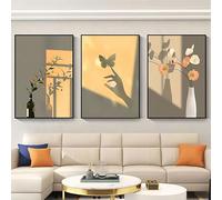 Set di 3 stampe murali a luce calda, silhouette e ombre morbide con fiori e farfalla, quadri moderni minimal su tela per soggiorno o camera da letto, decorazione neutra senza cornice (30 x 40 cm)