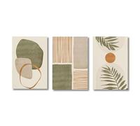Set di 3 stampe su tela semplici, poster, dipinti murali, foglie tropicali, forme astratte, illustrazioni, stile boho per l'arredamento del soggiorno, 20x30 cm, senza cornice.