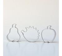 Set di 3 stampi a forma di riccio, mela e pera, in acciaio inox