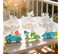 Set di 3 stampi in silicone a forma di coniglietto pasquale in bicicletta e auto, per intonaco e candele, decorazione pasquale fai da te, per aromaterapia, per la primavera e per la cera di soia e la