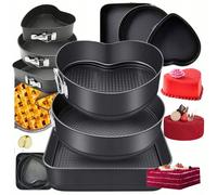 Set di 3 stampi per dolci con cerniera, tre design, cerchio, quadrato e cuore, teglia antiaderente in acciaio multiforme (nero). Informazioni su questo articolo:✅La tortiera a cerniera con rivestiment