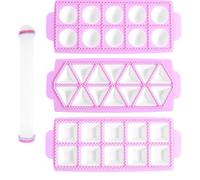 Set di 3 stampi per ravioli con 1 mattarello, 10 griglie rotonde, 10 griglie quadrate e 14 griglie, vassoio triangolare in plastica per ravioli, per ravioli fatti in casa, cucina