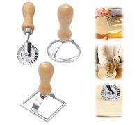 Set di 3 stampini per ravioli, con rotella a rullo, manico in legno e bordo scanalato, per ravioli, pasta, ravioli, ravioli, ravioli, ravioli, ravioli, ravioli, ravioli