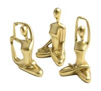 Set di 3 statue per yoga, decorazione artistica in resina per soggiorno, ufficio e casa, per yoga, pose astratte, arte astratta (oro)