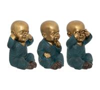 Set di 3 statuette di Buddha in poliresina, oro e blu