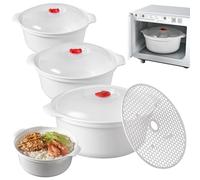 Set di 3 Stoviglie per Microonde con Coperchio - Contenitori Salvafreschezza da 3 L - Piatti e Ciotole