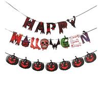 Set di 3 Striscioni per Halloween con Scritta "Happy Halloween", Sanguinante, Spaventoso, Falso, Mani, Piedi, Appeso, Teschio, Zombie, Vampiro, Pipistrello, Zucca - Decorazioni