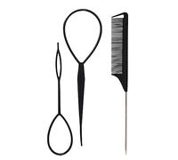 Set di 3 strumenti per la coda dei capelli, con strumento a treccia francese, per lo styling del pettine per intrecciare, facile styling nero