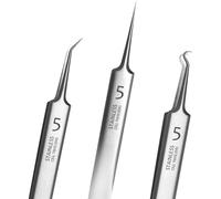 Set di 3 strumenti professionali per la rimozione dei punti neri, kit di pinzette argentate con scatola portaoggetti, estrattore per acne facciale