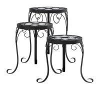 Set di 3 supporti per piante, colore nero e bianco, con piani in ceramica, struttura in metallo verniciato a polvere, design mosaico per balcone, terrazza, soggiorno, giardino