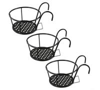 Set di 3 supporti per piante in ferro battuto, staffa per fiori da esterno per ringhiera per balcone, robusto supporto per cesti pensili per guardrail da giardino, nero