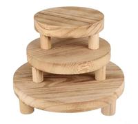 Set di 3 supporti per piante in legno da esterni, rotondi, per interni o giardini, piccoli supporti per piante, candele, gioielli (a fuoco chiaro)