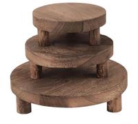 Set di 3 supporti rotondi in legno per vasi da fiori, piattaforma espositiva per piante, candele o oggetti decorativi (cottura intensa)