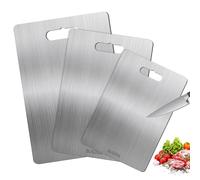 Set Di 3 Tagliere In Acciaio Inox e Titanio Double Face, In Metallo Spesso Da Cucina Per Carne, Frutta, Verdura