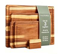 Set di 3 taglieri in legno di acacia resistente,tagliere legno,Tagliere da cucina con supporto,scanalature,percarne,verdura,frutta,pane o come vassoio da portata per gli ospiti,Taglieri legnospessi2cm