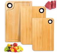 Set di 3 taglieri in legno, tagliere con scanalature, antiscivolo, lavabile in lavastoviglie, taglieri da campeggio, per carne, frutta, formaggio e verdura