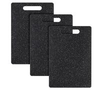 Set di 3 taglieri per la colazione, 25 x 15 x 0,65 cm, tagliere per frutta e verdura, tagliere per pane in plastica antibatterica con manico (nero)