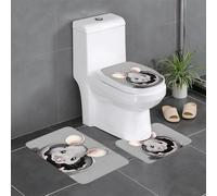 Set di 3 tappeti da bagno 61 x 40,6 cm, con immagine di topo grigio YYHWHJDE antiscivolo, per WC, toeletta e copertura, facili da pulire