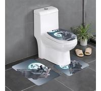 Set di 3 tappeti da bagno 61 x 40,6 cm HJFCZH Full-Moon Wolves 3D stampati antiscivolo per WC, toeletta e copertura, facili da pulire