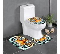 Set di 3 tappeti da bagno 61 x 40,6 cm WHJSSF Little Fat Tiger Head stampa antiscivolo tappetini per WC, Vanity & coperchio coperchio, facile da pulire