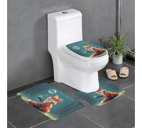 Set di 3 tappeti da bagno 61 x 40,6 cm YYHWHJDE Fox che soffia bolle immagine tappetini antiscivolo per WC, toeletta e copertura, facile da pulire