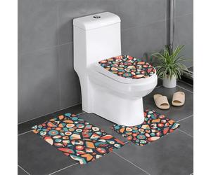 Set di 3 tappeti da bagno 61 x 40,6 cm YYHWHJDE retro modello frammenti immagine tappetini antiscivolo per WC, toeletta e copertura, facile da pulire