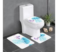 Set di 3 tappeti da bagno 61 x 40,6 cm YYHWHJDE ricamati farfalla meduse immagine antiscivolo tappetini per WC, Vanity & coperchio coperchio, facile da pulire