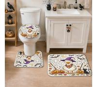 Set di 3 tappeti da bagno a forma di anatra, fantasiosi con zucche festive, gatto, Halloween, arancione, ad asciugatura rapida, assorbenti, set di tappeti da bagno per vasca, vasca da bagno, doccia
