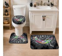 Set di 3 tappeti da bagno a forma di scheletro, fantasiosi e stagionali, amaca, gatti, Halloween, neri, antiscivolo, lavabili, per vasca da bagno, doccia, decorazione