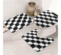 Set di 3 tappeti da bagno a forma di U con bandiera a scacchi, tappetini da bagno antiscivolo in microfibra + tappetino per copriwater, morbidi e assorbenti, per la decorazione della casa