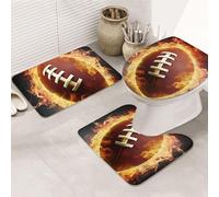 Set di 3 tappeti da bagno a forma di U con motivo football americano fiammeggiante + tappetini da bagno in microfibra antiscivolo + tappetino copriwater, morbido tappeto assorbente per la decorazione