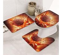 Set di 3 tappeti da bagno a forma di U, con motivo pallacanestro, tappetini da bagno in microfibra antiscivolo, tappetino per copriwater e copriwater, morbidi e assorbenti, decorazione per la casa