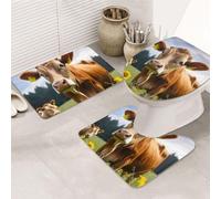 Set di 3 tappeti da bagno a forma di U con mucca marrone, tappetini da bagno antiscivolo in microfibra + tappetino per copriwater, morbidi tappeti da bagno assorbenti per la decorazione della casa