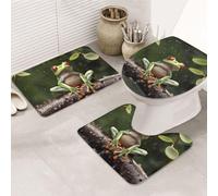 Set di 3 tappeti da bagno a forma di U con rana e albero della pace, tappetini da bagno antiscivolo in microfibra + copriwater, morbidi e assorbenti, per la decorazione della casa
