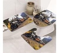 Set di 3 tappeti da bagno a forma di U con treno locomotiva a vapore, tappetini da bagno antiscivolo in microfibra + copriwater, morbidi tappeti da bagno assorbenti per la decorazione della casa