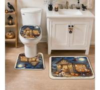 Set di 3 tappeti da bagno a forma di zucca, fantasiosi e festivi fantasiosi, fantasiosi, fantasiosi, fantasiosi, fantasiosi, per Halloween, arancioni, ad asciugatura rapida, assorbenti, a forma