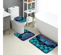Set di 3 tappeti da bagno a forma di zucca, motivo natalizio spettrale con casa stregata e luna, per Halloween, colore foglia di tè, ad asciugatura rapida, assorbente, per bagno e lavandino