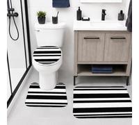 Set di 3 tappeti da bagno a righe, moderni, minimalisti, rettangolari, neri, essenziali per camera da letto, bagno, vasca, doccia, decorazione