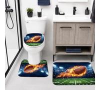 Set di 3 tappeti da bagno a tema calcio, con fiamme dinamiche e stadio, set di tappetini da bagno essenziali per dormitorio universitario, set di tappetini da bagno per lavabo, decorazione per