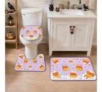 Set di 3 tappeti da bagno a tema Caramelle Corn Bubble Bath Halloween | Fantasioso tema autunnale, tappetino da bagno, superficie in morbida flanella, strato di spugna assorbente, accenti da bagno