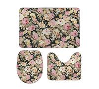 Set di 3 Tappeti da Bagno Abstract Flowers Pattern Pink Pelosi Coperchio del WC Comodi Tappetino a Forma di U per Docce Vasche