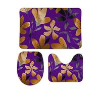 Set di 3 Tappeti da Bagno Abstract Hand Drawing Tropical Flowers Morbido Copertura per WC Comodi Tappetino girowater a Forma di U per Bagno Vasche