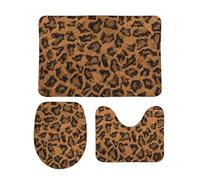 Set di 3 Tappeti da Bagno Abstract Leopard Skin Brown Antiscivolo Tappetini Per WC Morbido Tappeto a Forma di U per Vasche Docce