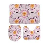 Set di 3 Tappeti da Bagno Abstract Simulated Flowers Pink Purple Colors Antiscivolo Coperchio del WC Traspiranti Tappetino girowater a Forma di U per Vasche WC