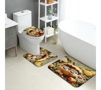 Set di 3 Tappeti da Bagno,Autumn Cute Hedgehogs Pumpkin Flowers Antiscivolo Tappetino per WC Asciugatura Rapida Tappeto a Forma di U per WC Docce Bagno