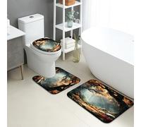 Set di 3 Tappeti da Bagno,Autumn Enchanted Trees Pumpkin Leaves Fall Comodi Copertura per WC Morbido Tappetino girowater a Forma di U per Vasche Docce Bagno
