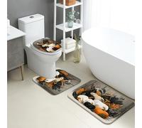 Set di 3 Tappeti da Bagno,Autumn Rustic Pumpkin Flowers Harvest Season Pelosi Tappetini Per WC Antiscivolo Tappetino a Forma di U per Bagno WC Docce