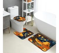 Set di 3 Tappeti da Bagno,Autumn Rustic Starry Night Fall Harvest Colorful Traspiranti Copertura per WC Pelosi Tappeto a Forma di U per Vasche Docce Bagno