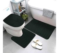 Set di 3 Tappeti da Bagno,Black Thin Line Print Morbido Tappetino per WC Pelosi Tappetino a Forma di U per WC Docce Bagno