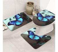 Set di 3 tappeti da bagno blu a forma di U, tappetini da bagno in microfibra antiscivolo + tappetino per copriwater, morbidi e assorbenti, decorazione per la casa